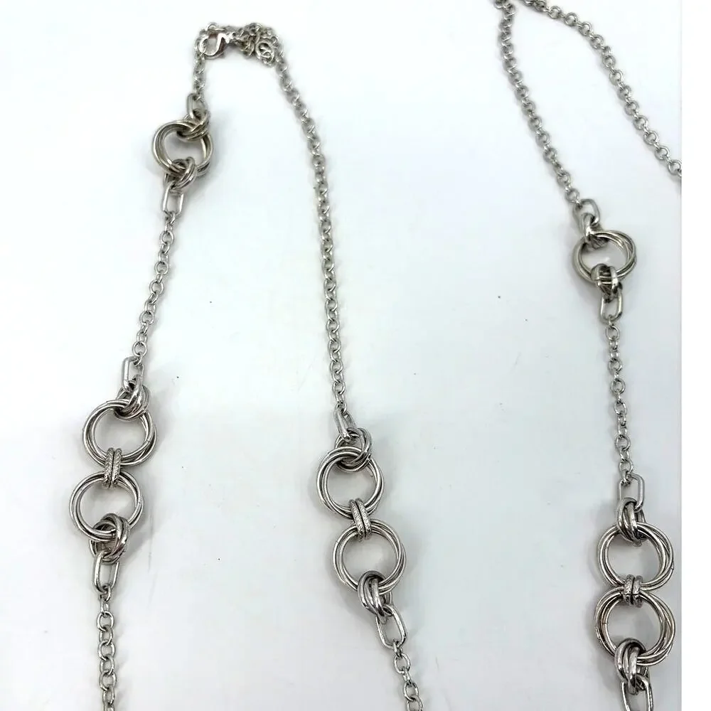 Banana Republic Set 2 Silver Tone Statement Links Chain Necklace Layered